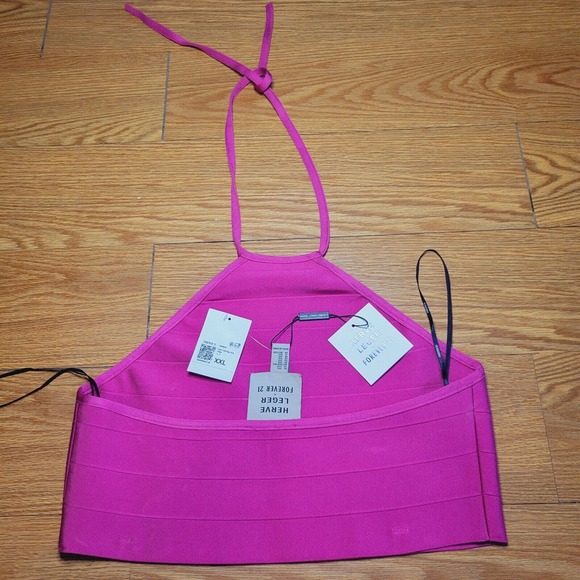 Herve Leger x Forever 21 *LIMITED EDITION* Pink Bandage Knit Halter Crop Top XXL - Picture 9 of 13